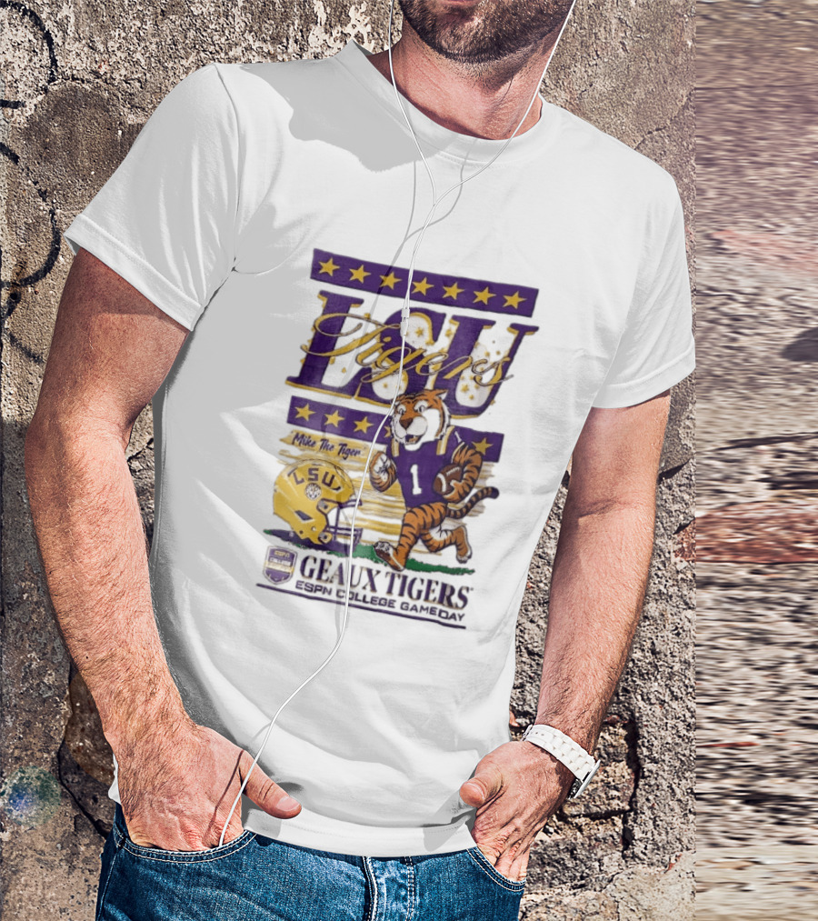 LSU Tigers Mike The Tiger Geaux ESPN College Gameday Football Helmet Stars T-Shirt