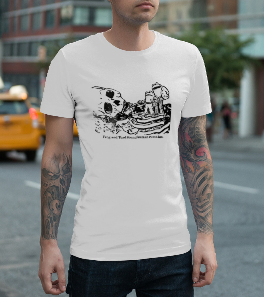 Frog And Toad Found Human Remains Cartoon Skeleton Skull Drawing T-Shirt