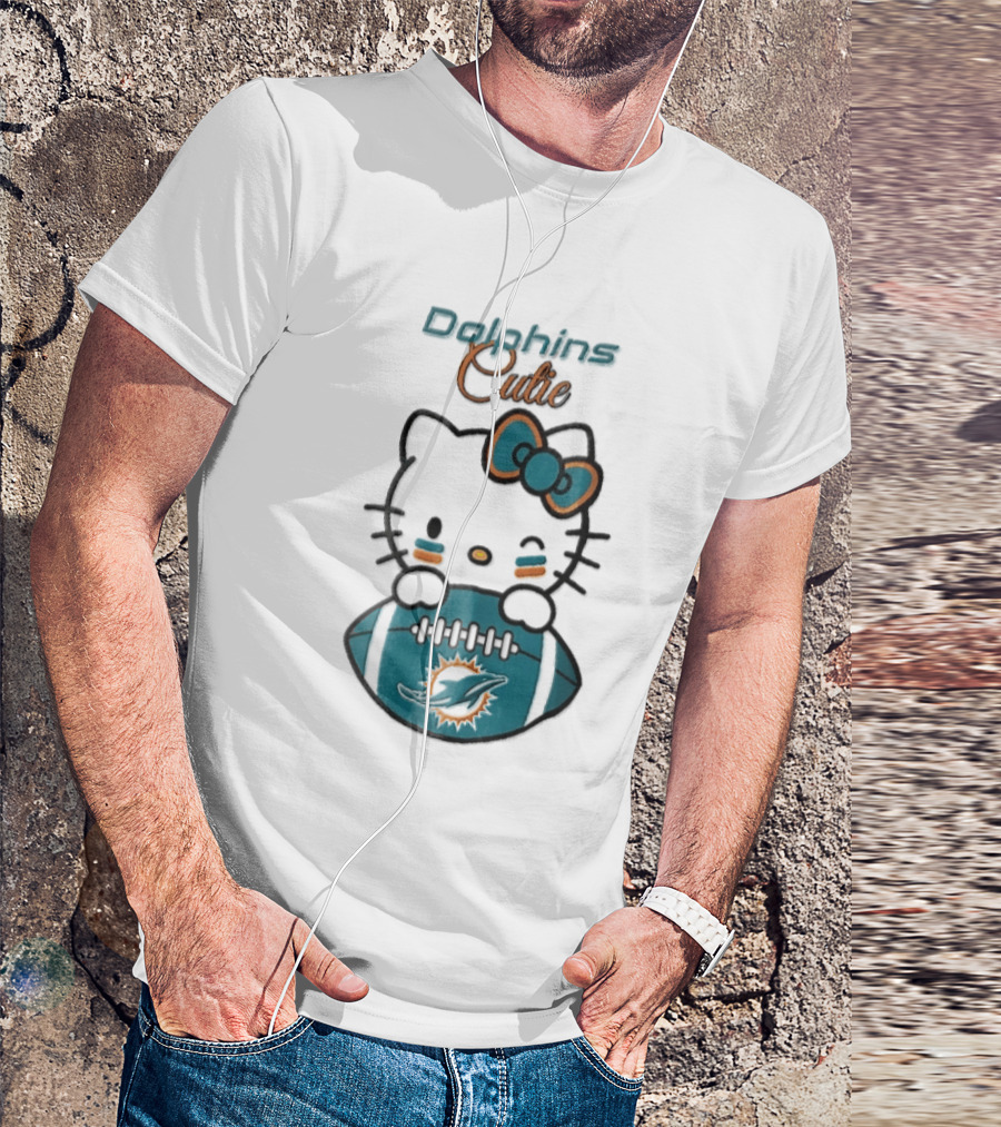 Miami Dolphins Cutie Winking Cat Bow Football T-Shirt