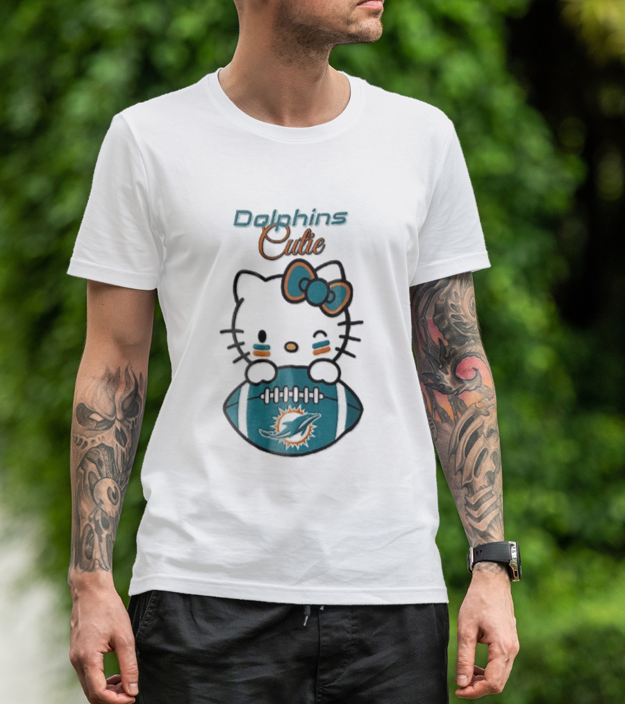Miami Dolphins Cutie Winking Cat Bow Football T-Shirt