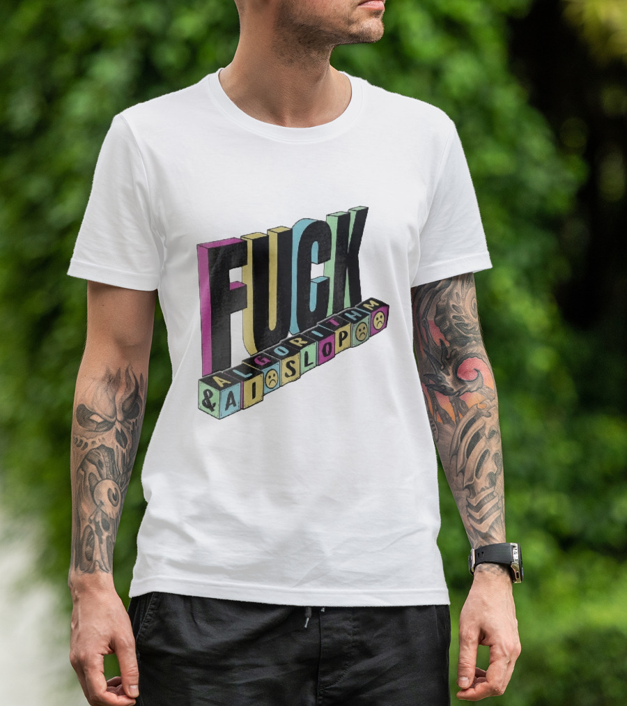 Fuck Algorithm And AI Slop 3D Toy Blocks Sad Faces T-Shirt
