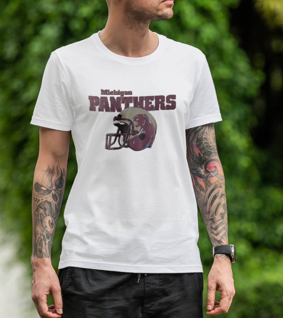 Panthers Vintage Helmet With Michigan Team Name Distressed T-Shirt