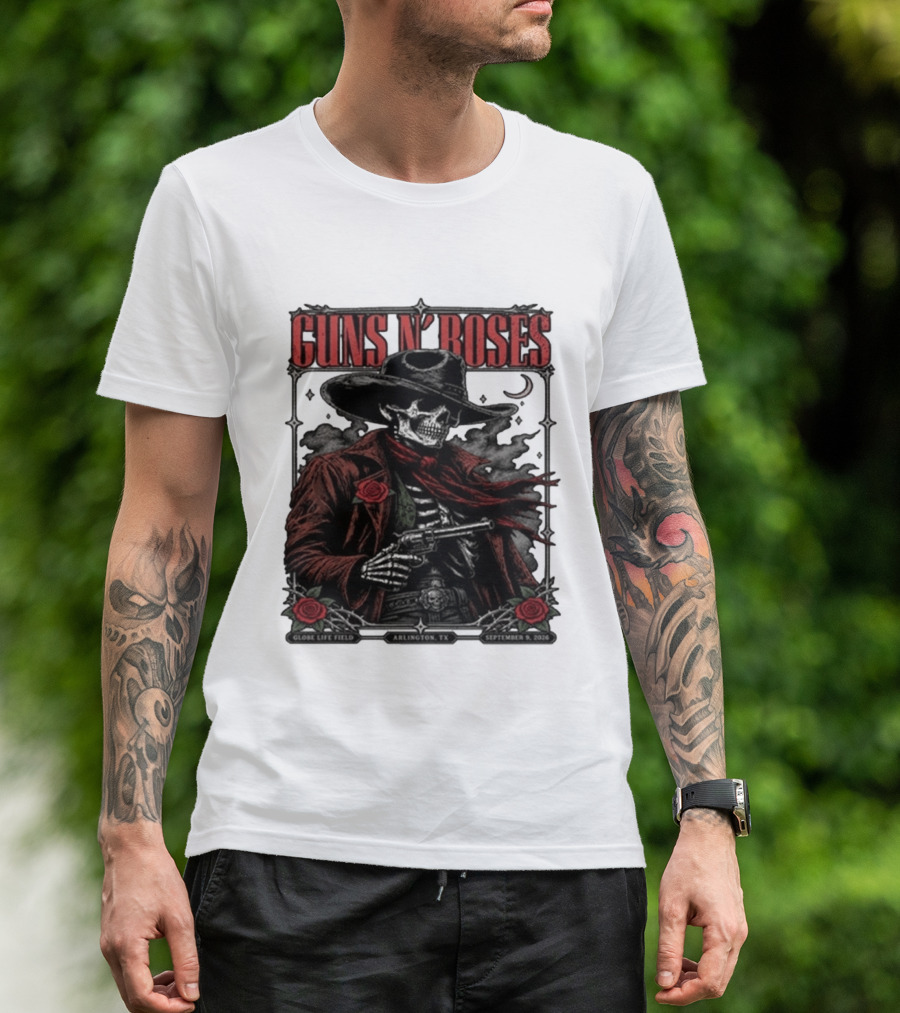 Guns N' Roses Skeleton Cowboy Globe Life Field Arlington TX September 9 2026 T-Shirt