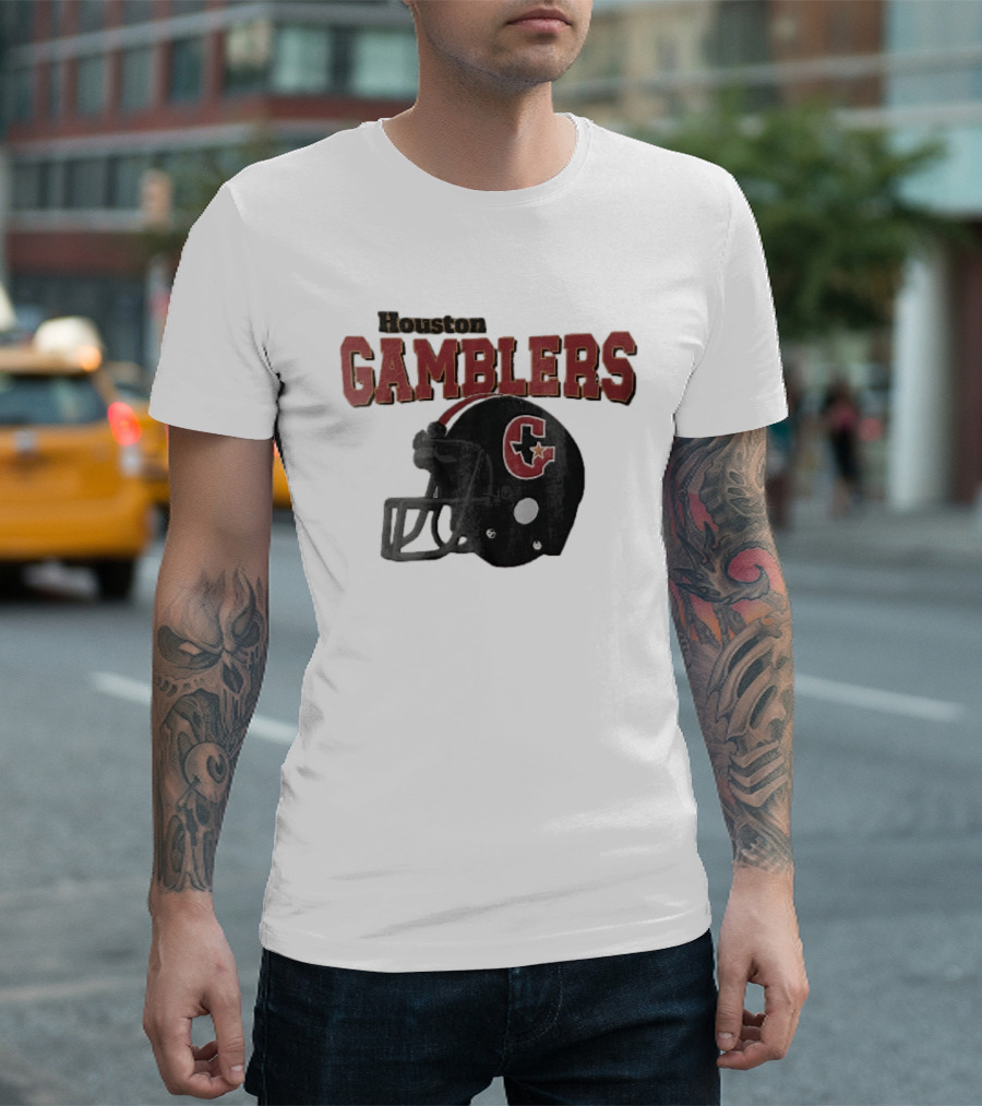 Houston Gamblers Distressed Football Helmet T-Shirt