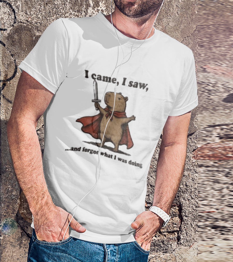 I Came I Saw Capybara Wearing Red Cape Holding Sword Forgot What I Was Doing T-Shirt