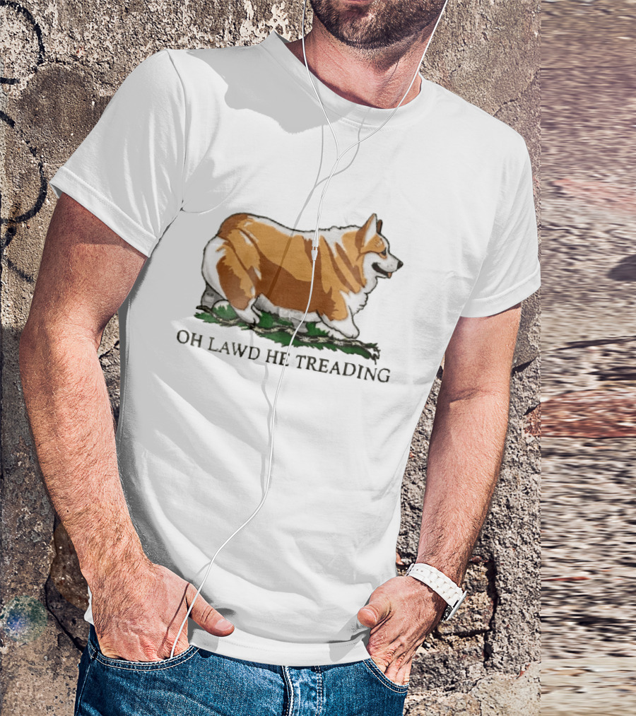 Oh Lawd He Treading Corgi On Snake Cartoon T-Shirt