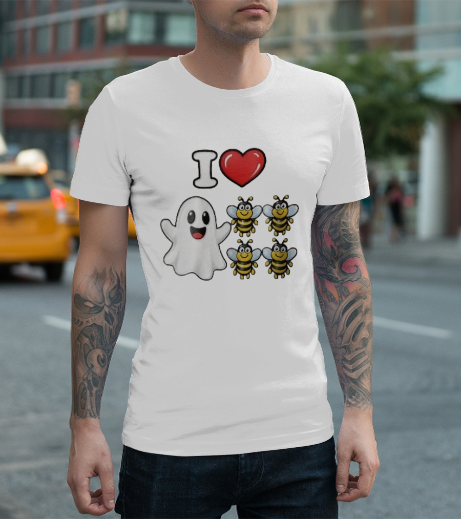 I Love Heart Ghost Honeybees Fun Halloween Cute T-Shirt
