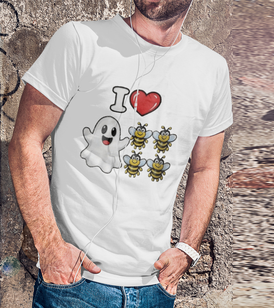 I Love Heart Ghost Honeybees Fun Halloween Cute T-Shirt