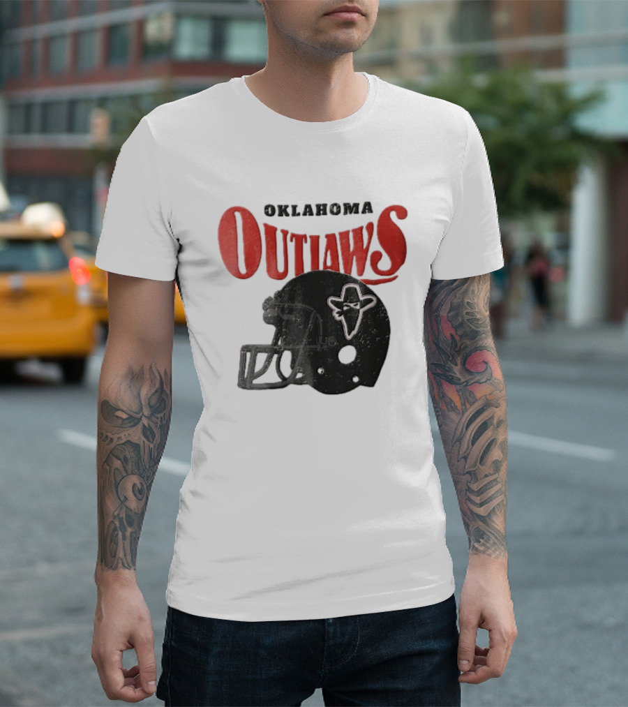Oklahoma Outlaws Distressed Black Helmet Masked Bandit 2025 T-Shirt