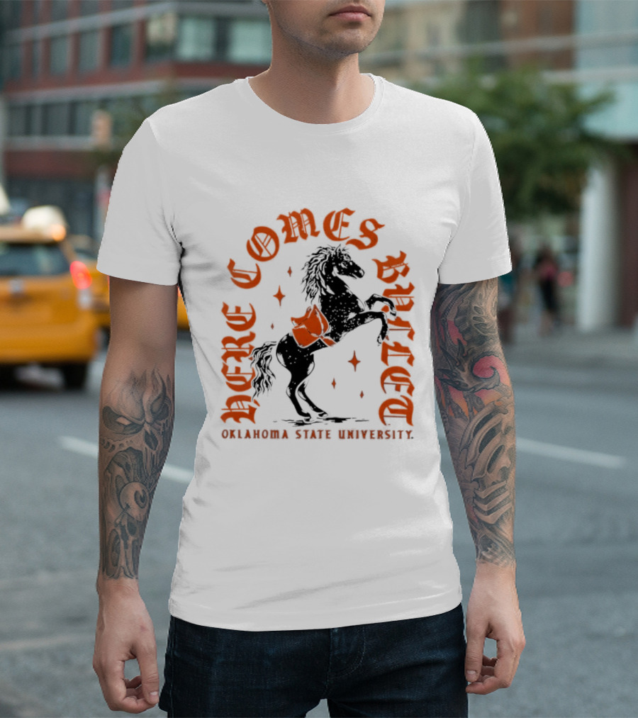 Oklahoma State University Here Comes Bullet Horse Riding Spirit T-Shirt