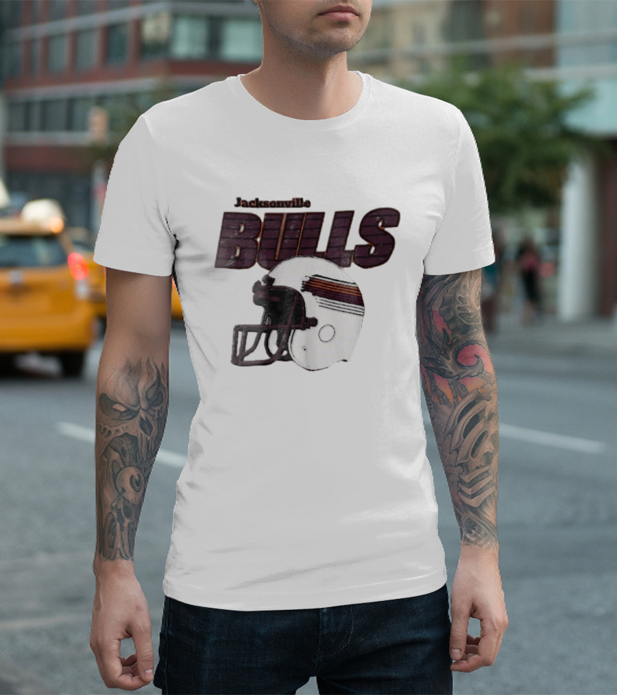 Jacksonville Bulls USFL Distressed Football Helmet T-Shirt