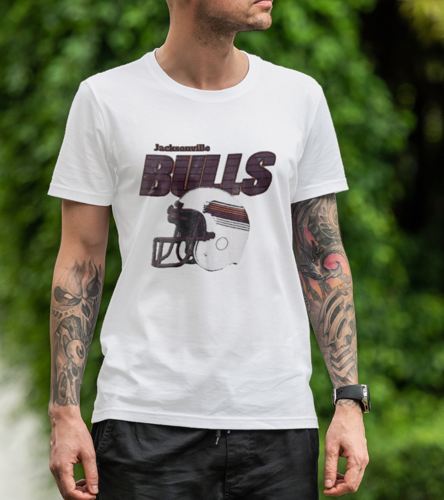 Jacksonville Bulls USFL Distressed Football Helmet T-Shirt