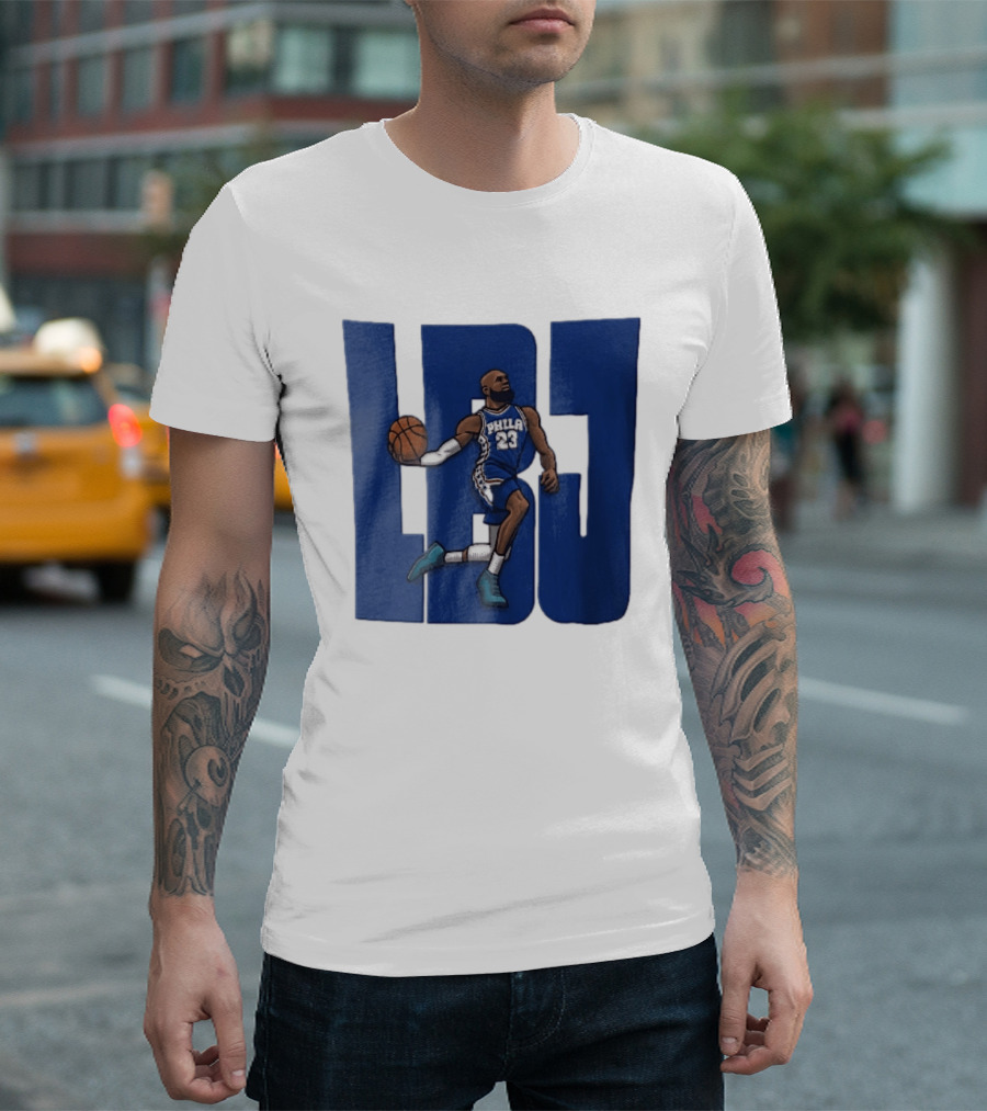 Philadelphia 76ers Phila 23 Cartoon Caricature Basketball Player Dribbling Lbj T-Shirt