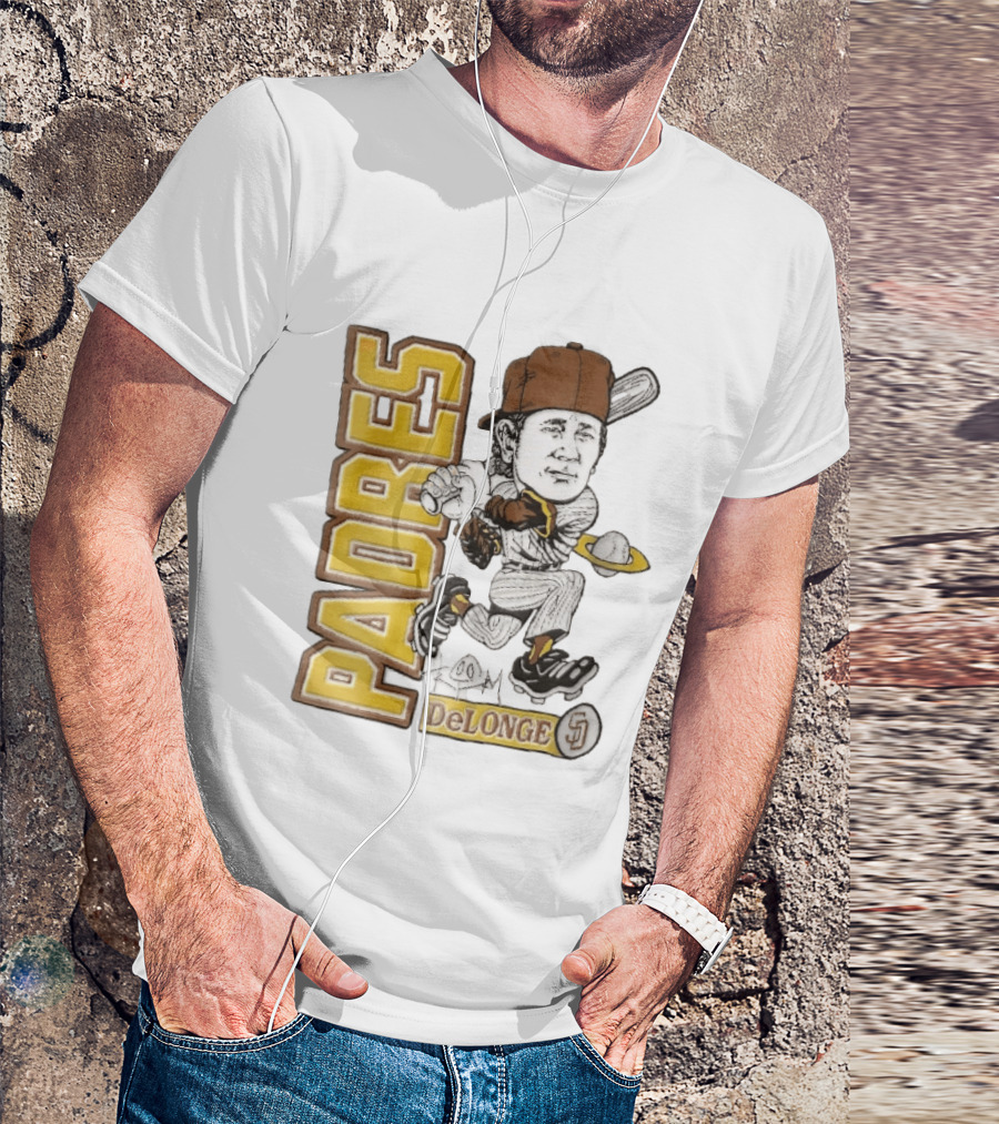 San Diego Padres DeLonge Cartoon Caricature Batter With Orbit Baseball T-Shirt