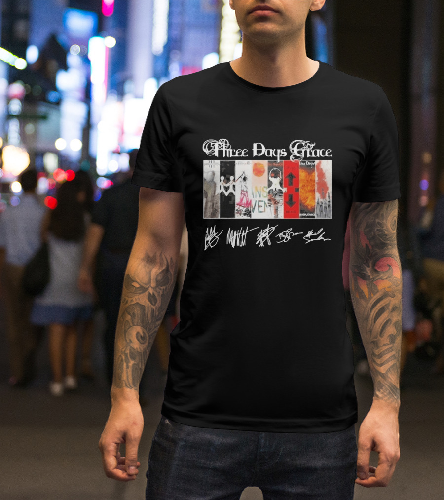 Three Days Grace All Album Covers Band Signatures T-Shirt