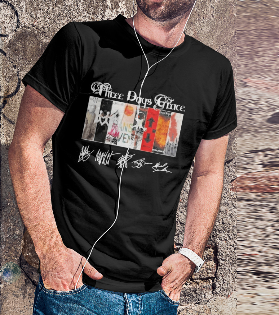 Three Days Grace All Album Covers Band Signatures T-Shirt