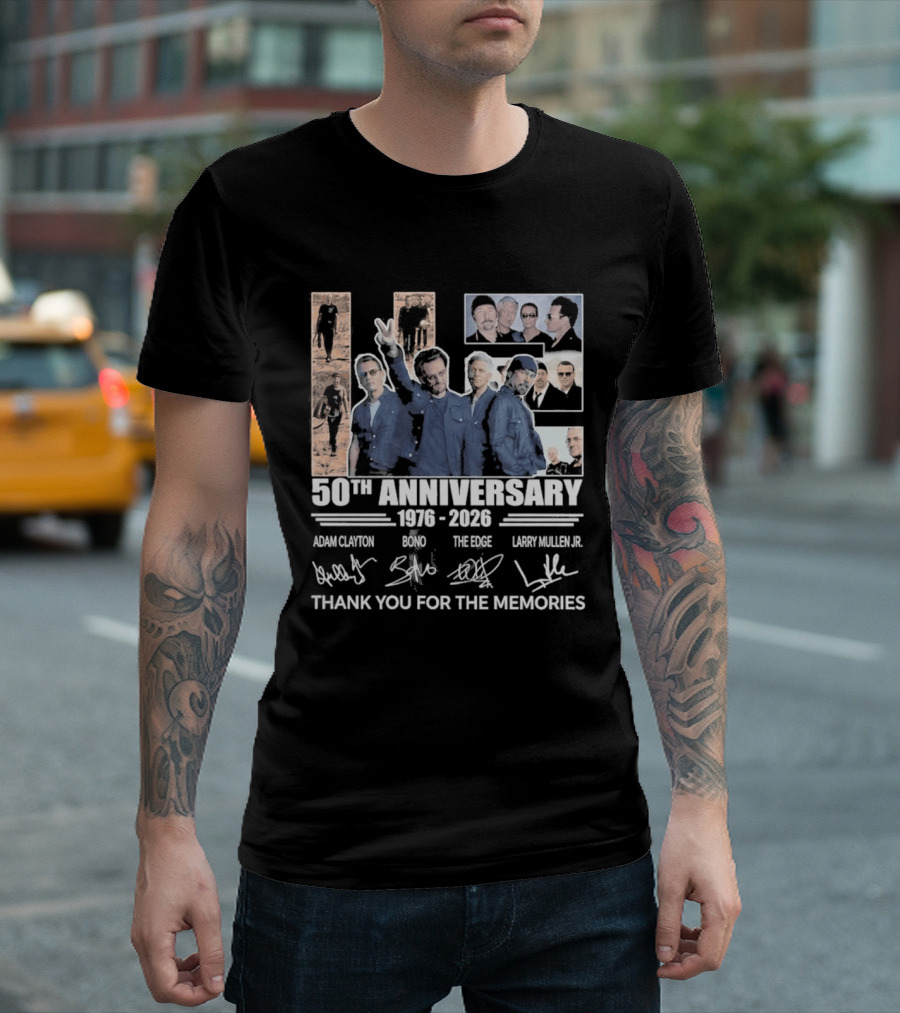 U2 50th Anniversary 1976 2026 Thank You For The Memories Adam Clayton Bono The Edge Larry Mullen Jr T-Shirt