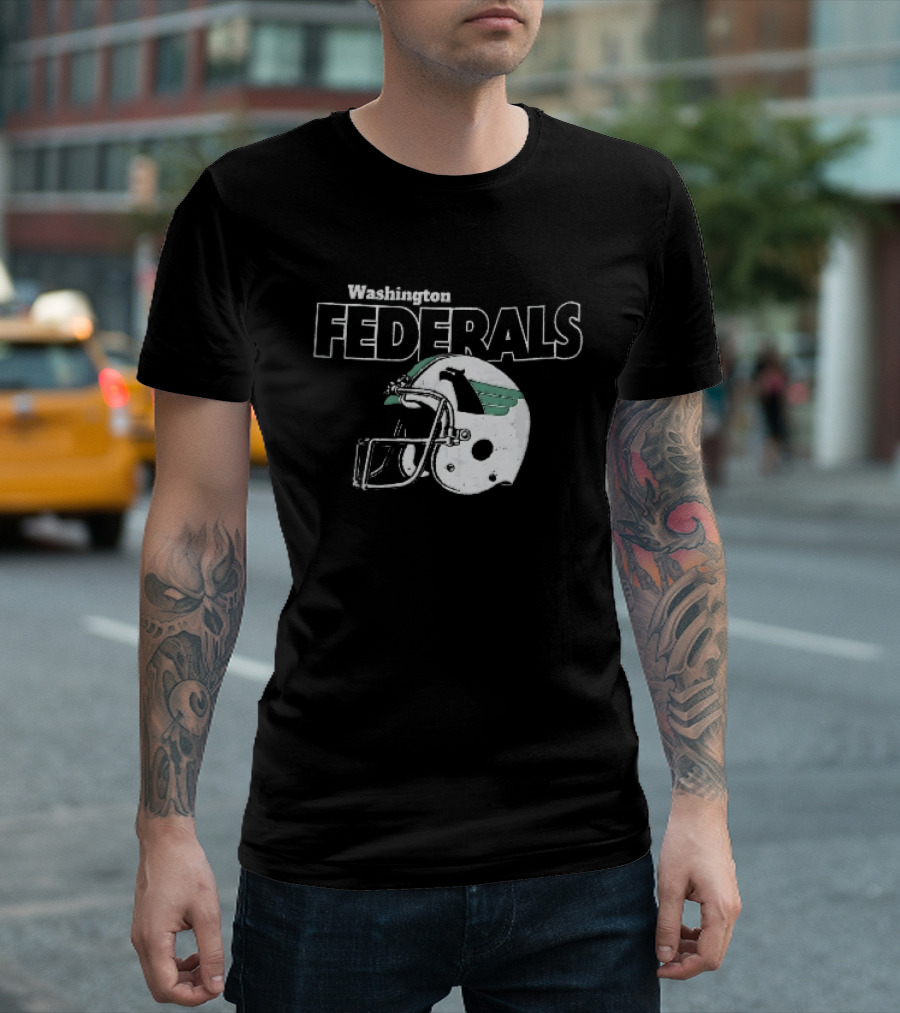 Washington Federals Distressed Football Helmet Green Eagle T-Shirt