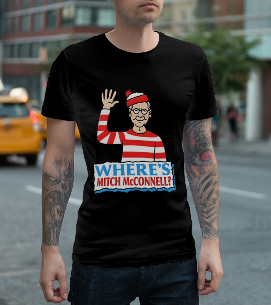 Where's Mitch McConnell Red White Stripes Waving T-Shirt