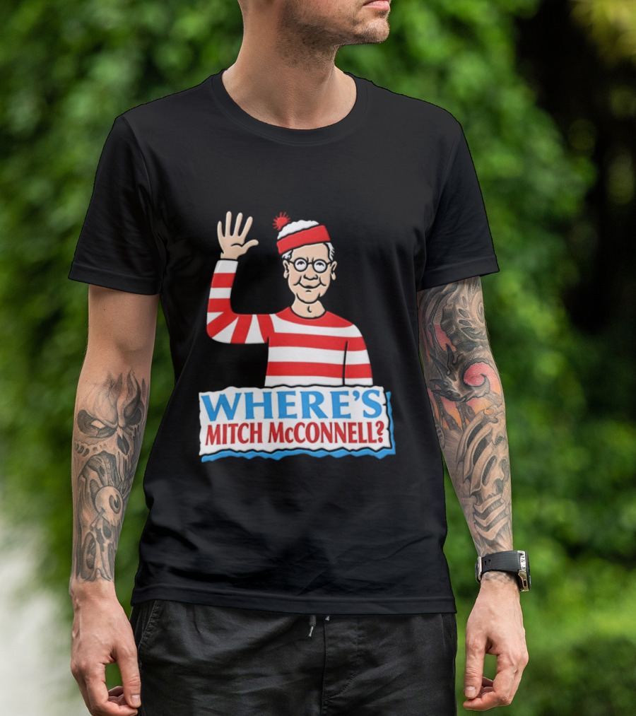 Where's Mitch McConnell Red White Stripes Waving T-Shirt
