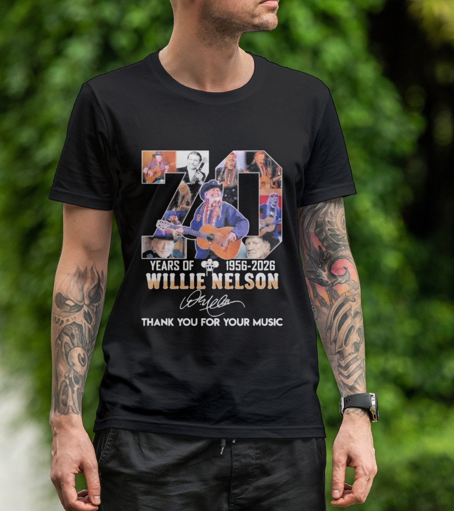 70 Years Of Willie Nelson Music 1956 2026 Thank You For Your Music T-Shirt