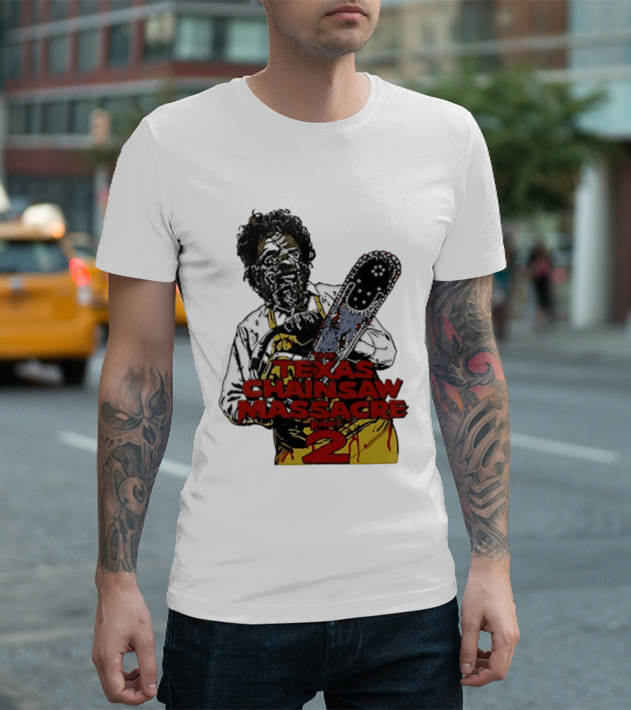 Texas Chainsaw Massacre Part 2 Leatherface Villain Bloody Chainsaw T-Shirt