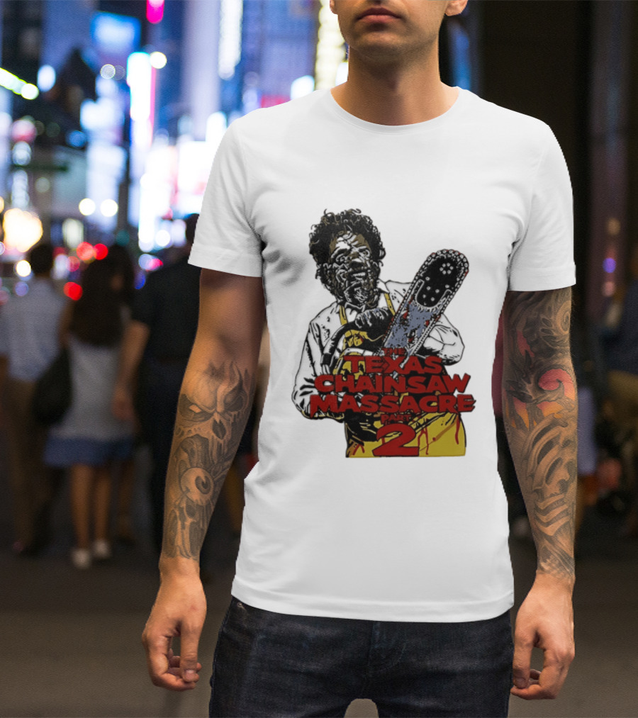 Texas Chainsaw Massacre Part 2 Leatherface Villain Bloody Chainsaw T-Shirt