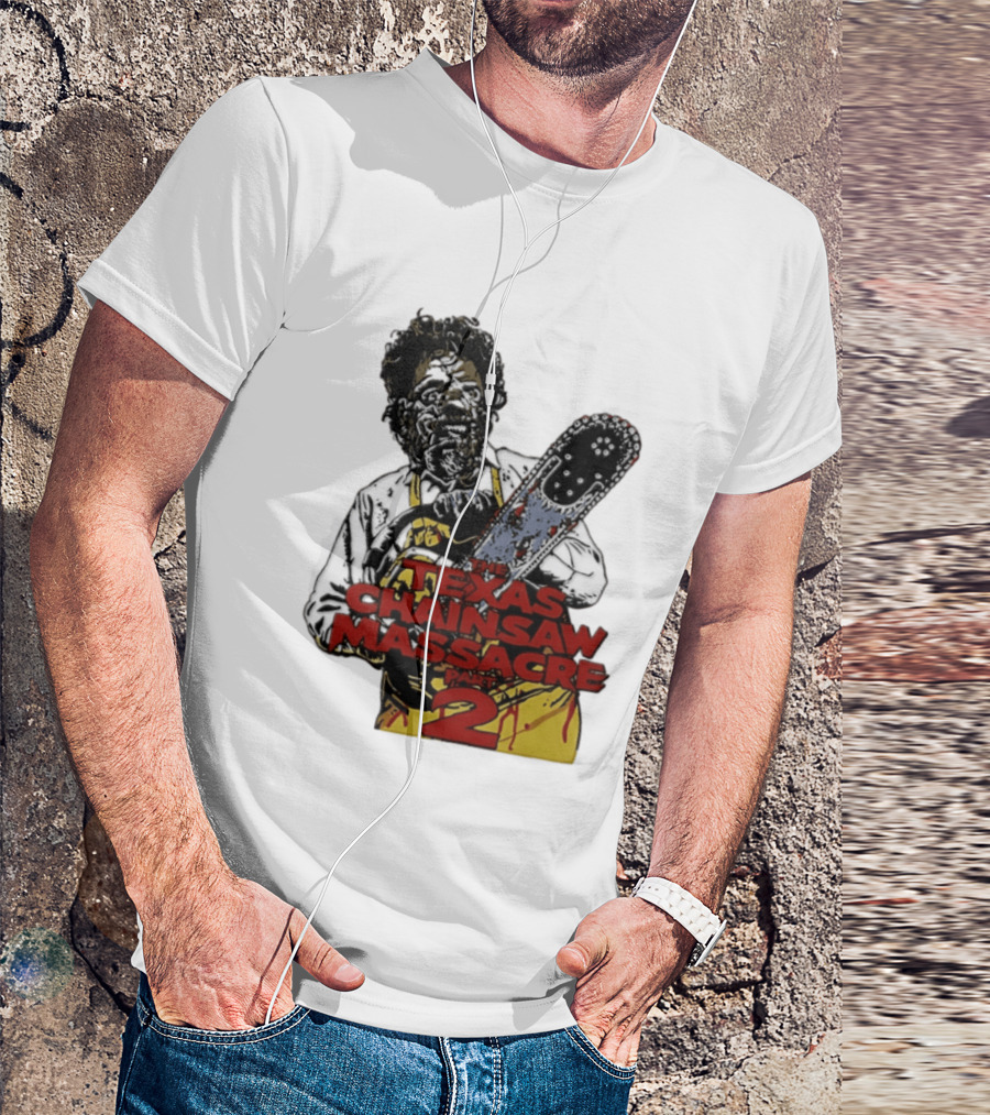 Texas Chainsaw Massacre Part 2 Leatherface Villain Bloody Chainsaw T-Shirt