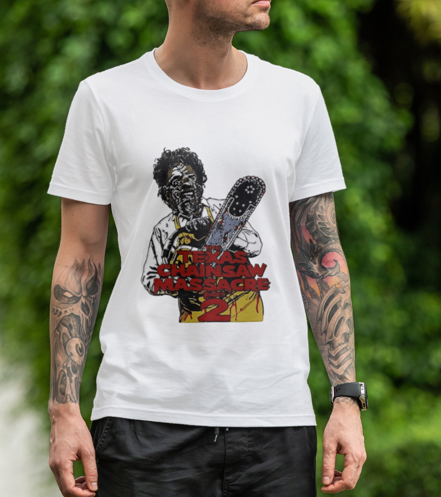 Texas Chainsaw Massacre Part 2 Leatherface Villain Bloody Chainsaw T-Shirt
