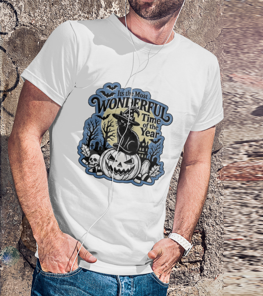 It's The Most Wonderful Time Of The Year Witch Cat Pumpkin Halloween T-Shirt