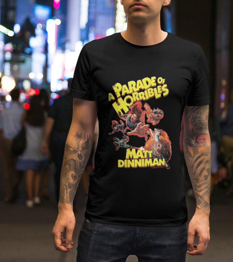 A Parade Of Horribles Matt Dinniman Action Fantasy Characters Flying Flaming Ball Adventure T-Shirt