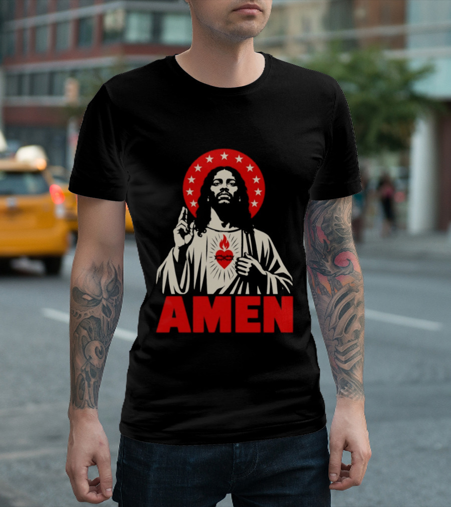 Amen Christ Ain't White Red Stars Iconic Representation T-Shirt