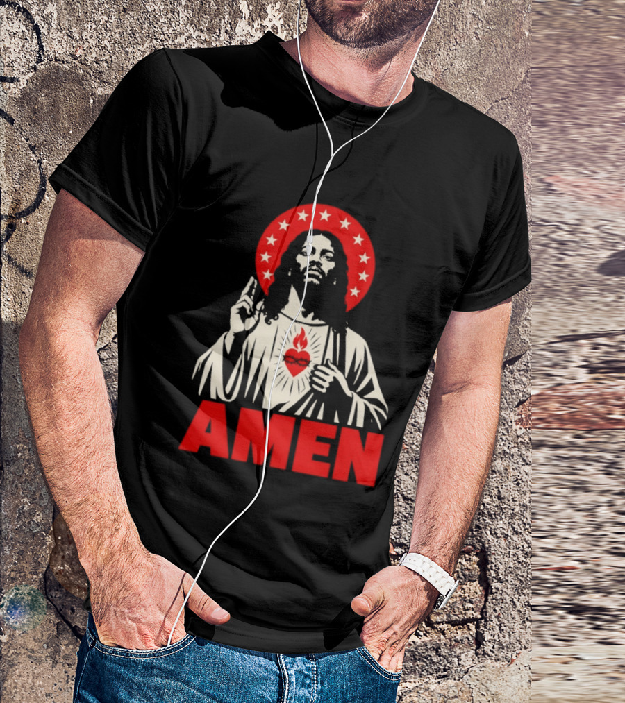 Amen Christ Ain't White Red Stars Iconic Representation T-Shirt