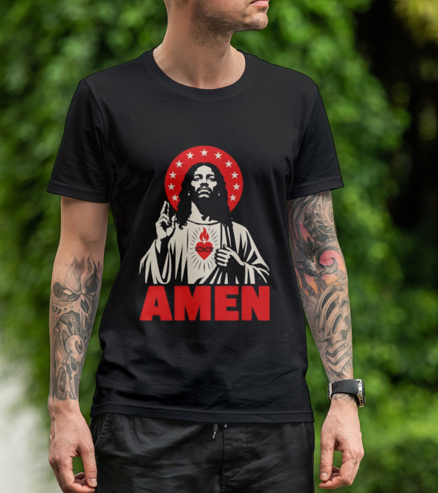 Amen Christ Ain't White Red Stars Iconic Representation T-Shirt