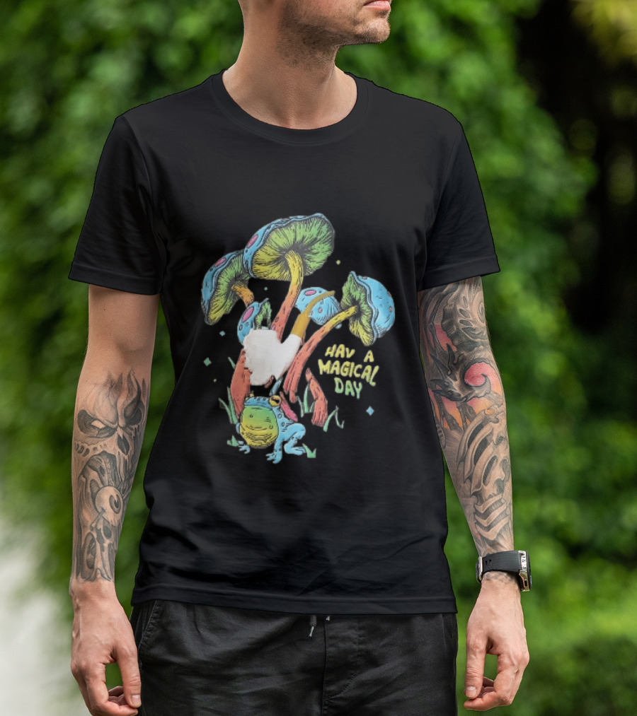 Have A Magical Day Colorful Mushrooms And Frog Pipe Cartoon T-Shirt