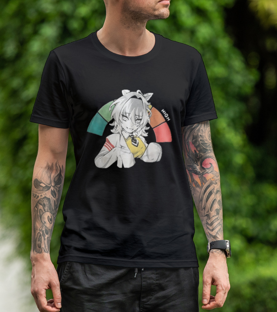 High Anime Cat Girl White Hair Threat Meter Gauge T-Shirt