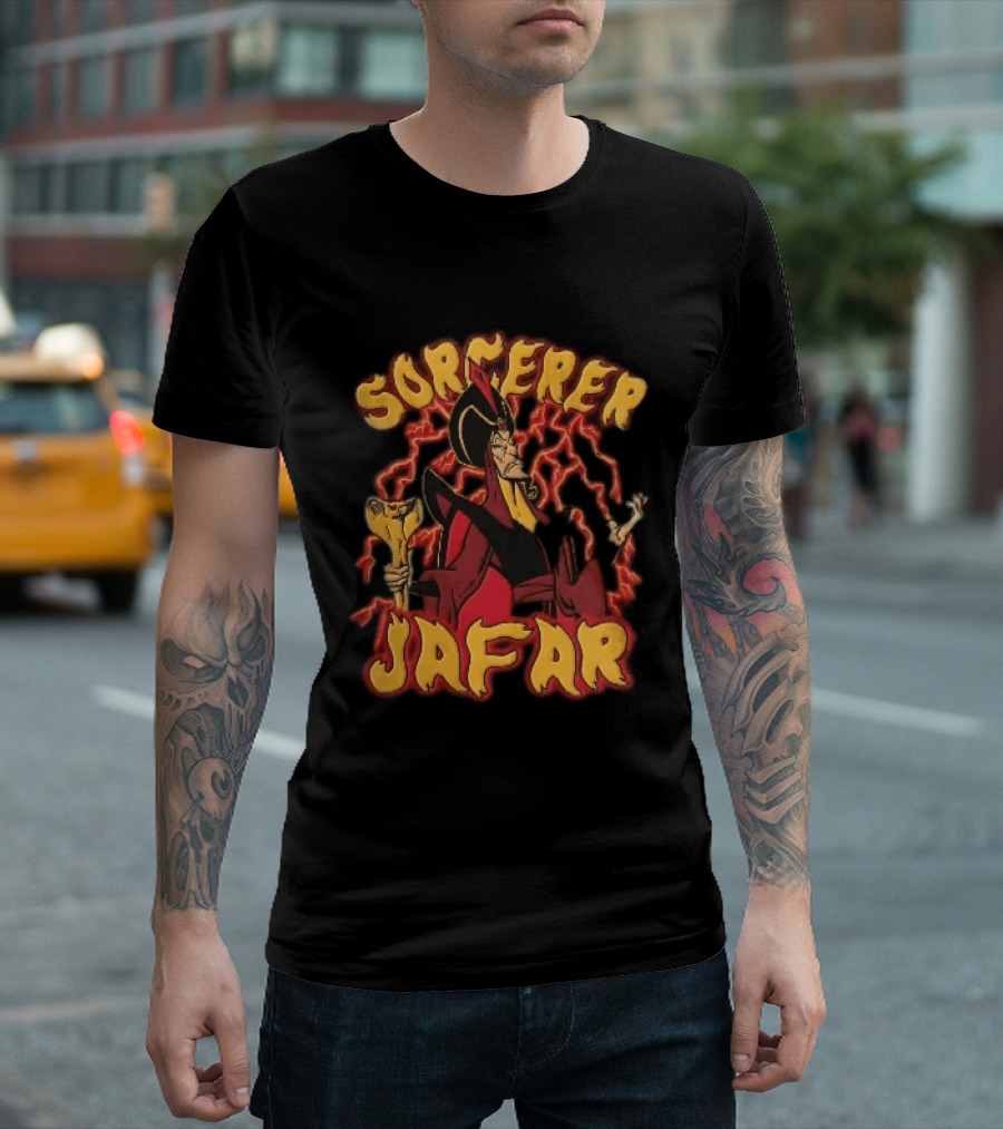 Sorcerer Jafar Holding Cobra Staff Red Lightning Disney Cartoon T-Shirt