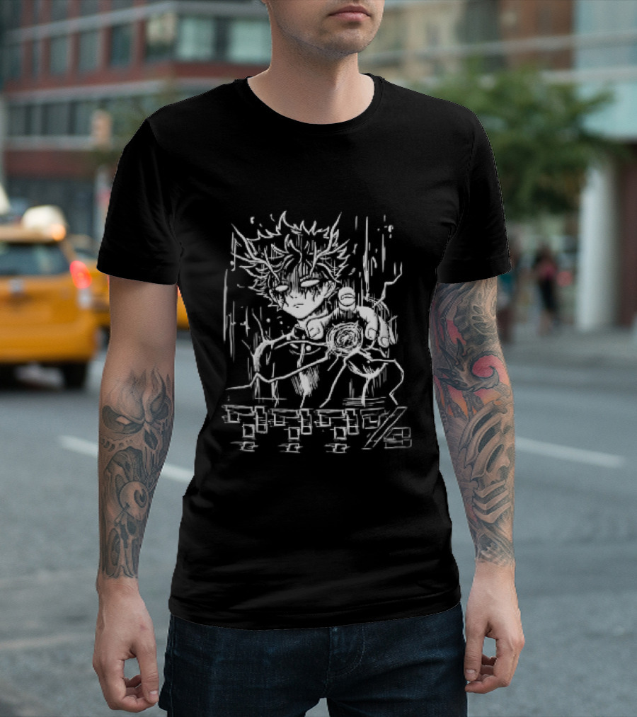 Question Marks Percent Glowing Eyes Anime Boy Telekinetic Energy Line T-Shirt