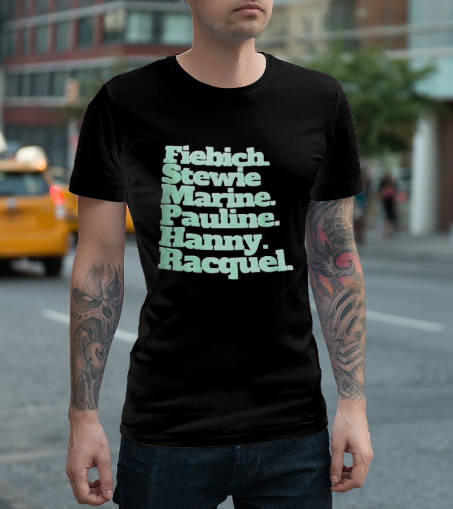 Fiebich Stewie Marine Pauline Hanny Racquel Mint Green Stacked Name List T-Shirt