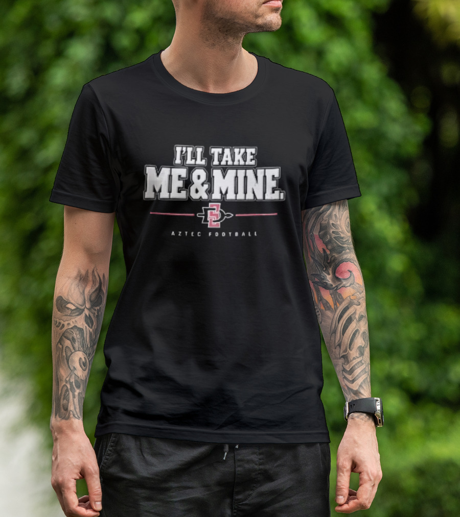 San Diego State Aztecs I'll Take Me And Mine Aztec Football Interlocking Monogram T-Shirt