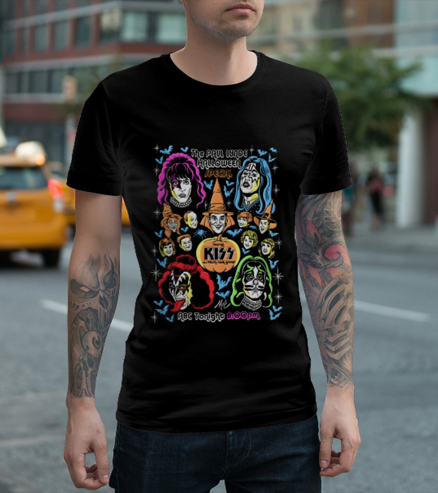 Kiss The Paul Lynde Halloween Special Flash Rock Group ABC Tonight 800pm Cartoon Caricatures Bats T-Shirt
