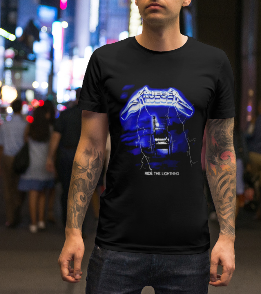 Krueger Ride The Lightning Wheelchair Electric Blue Thunderbolt T-Shirt
