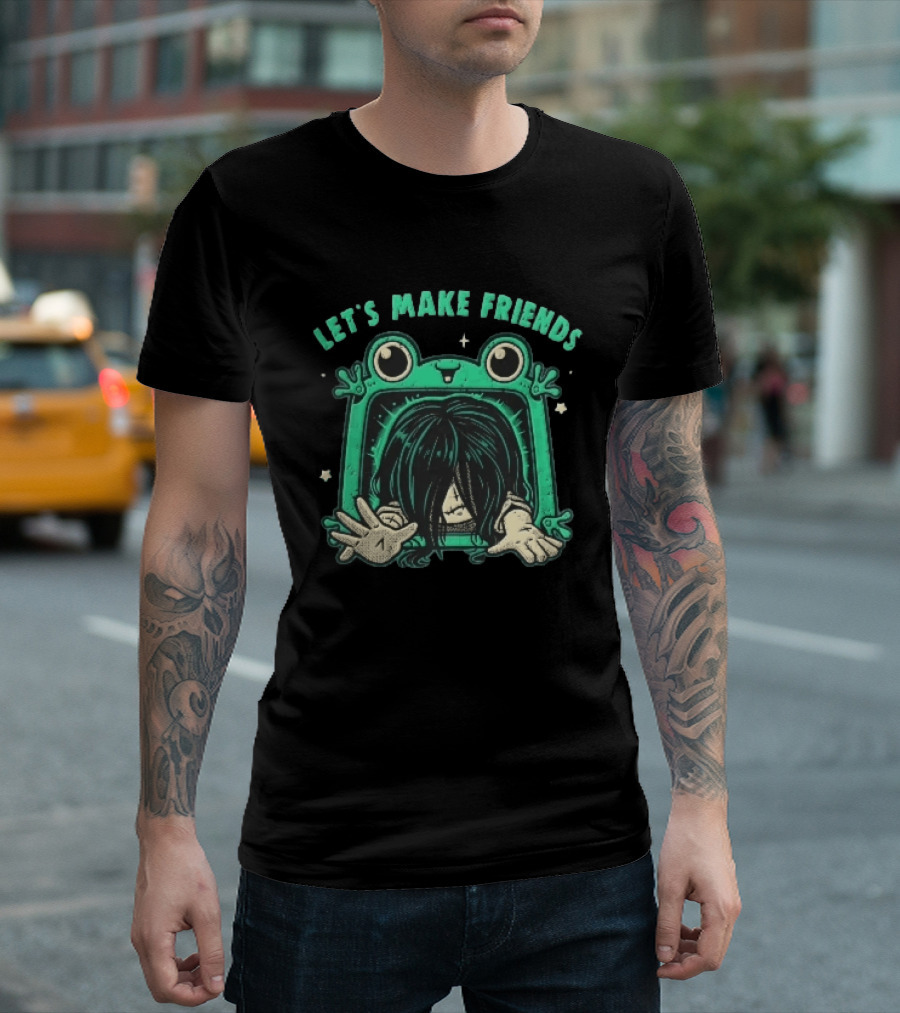 Let's Make Friends Creepy Girl Frog Tv Halftone Cartoon T-Shirt