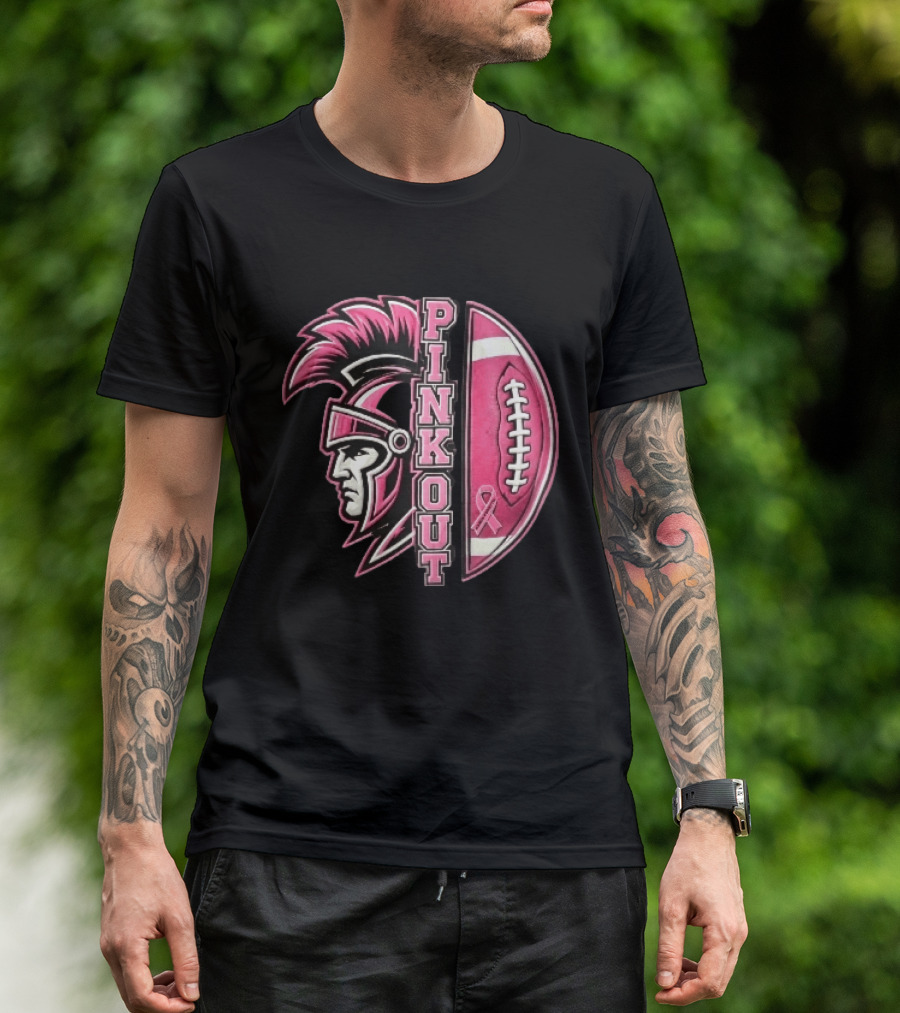 Maroa Forsyth Trojans Pink Out Football Helmet Breast Cancer Awareness Ribbon T-Shirt