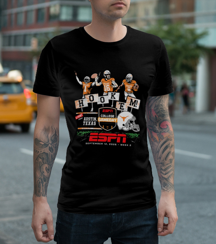 Texas Longhorns Quinn Ewers ESPN College Gameday Hook 'Em Austin Texas 2026 T-Shirt