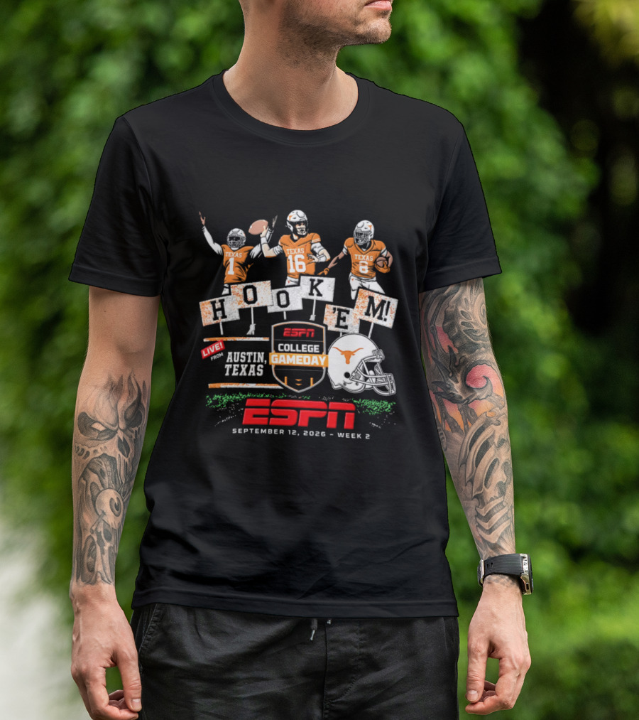Texas Longhorns Quinn Ewers ESPN College Gameday Hook 'Em Austin Texas 2026 T-Shirt