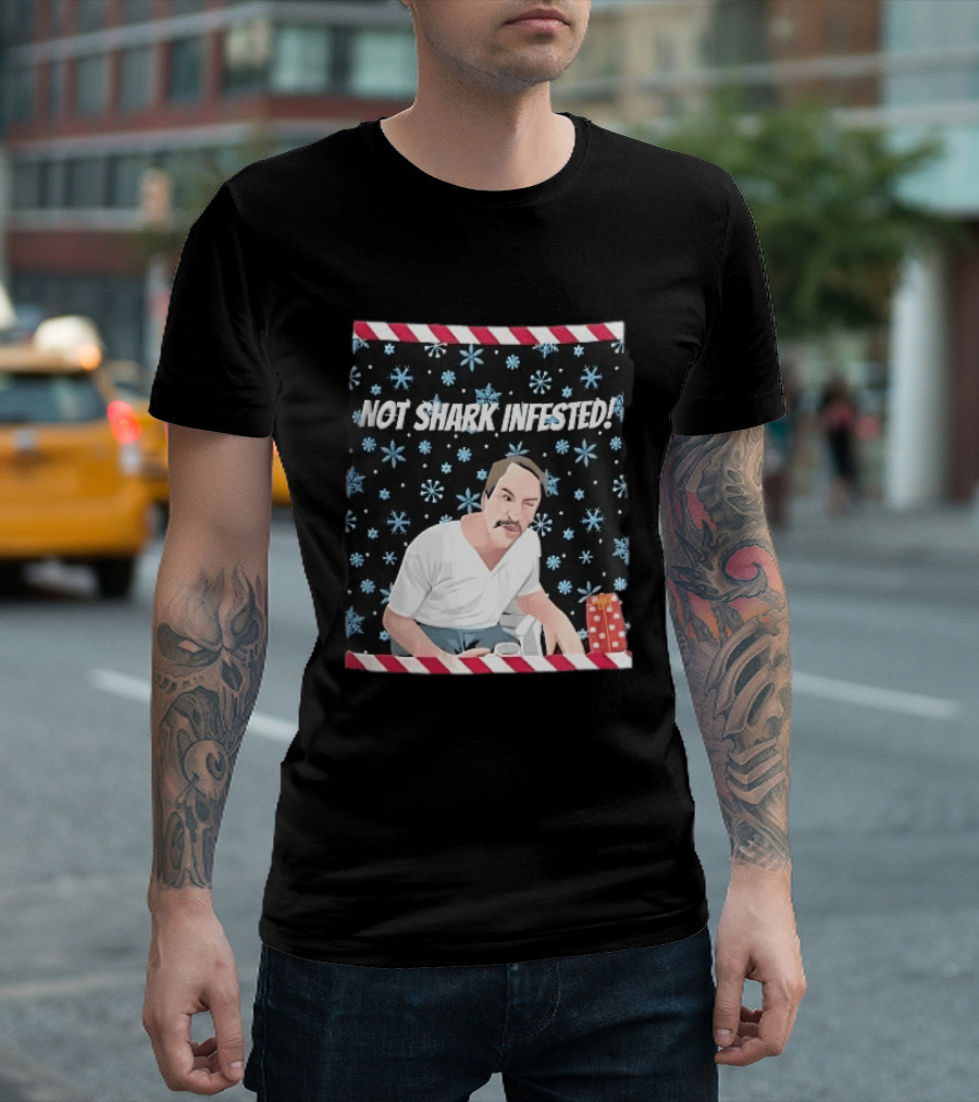 Not Shark Infested Mustache Man Snowflakes Wrapped Present T-Shirt