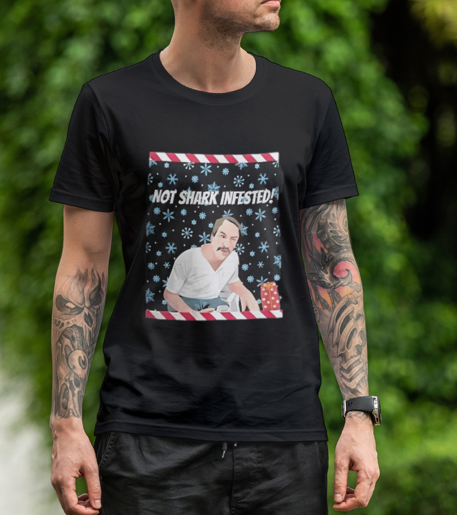 Not Shark Infested Mustache Man Snowflakes Wrapped Present T-Shirt
