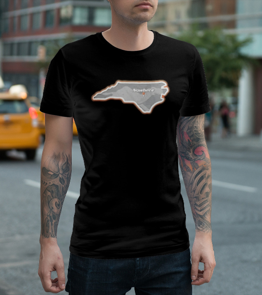 Nowhere North Carolina State Orange White Border Location Pin T-Shirt