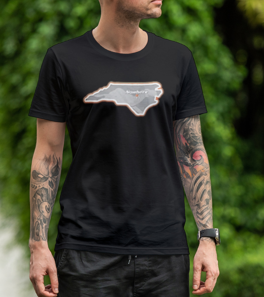 Nowhere North Carolina State Orange White Border Location Pin T-Shirt